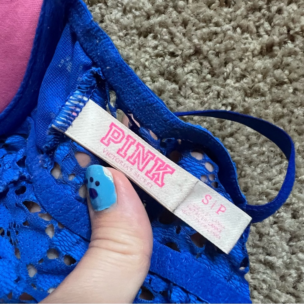 PINK Victoria's Secret Blue Lace Push Up Bralette Size Small - Picture 3 of 4